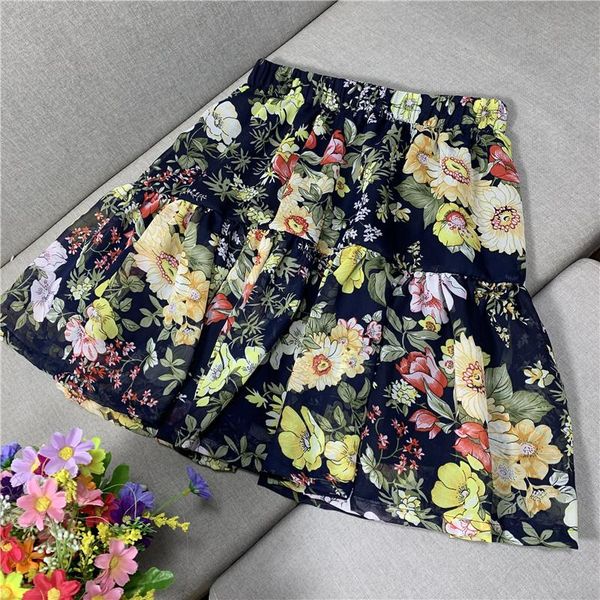 

skirts boho floral print flared korean style womens summer pleated mini skirt plus size m-7xl prairie chic princess, Black
