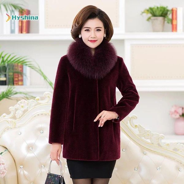 

women's fur & faux autumn and winter real sheep shearing collar coat ladies middle-aged mother dress plus size medium long outwear, Black