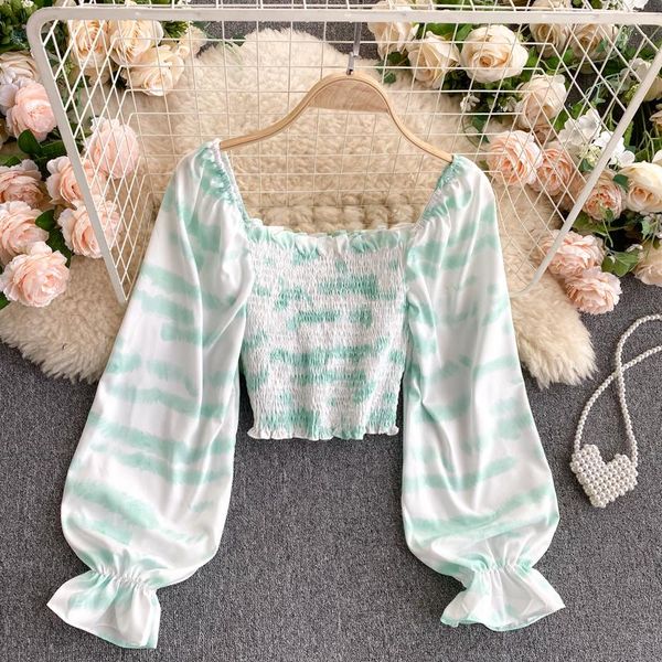 

women's blouses & shirts fall 2021 korean style to wear puff sleeve female leaky collarbone square collar short shirt uk725, White