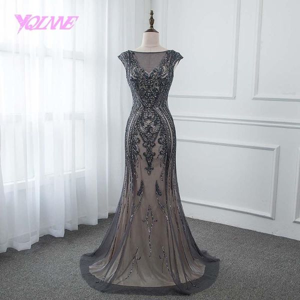 

party dresses yqlnne 2021 gray crystals long mermaid prom backless dress, White;black