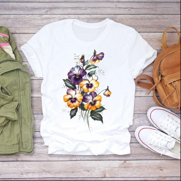 

floral fashion aesthetic flower clothing womens t shirts casual 90s graphic tee, White