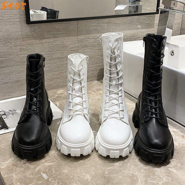 

boots motorcycle women's winter plus fleece mid female platforms women ankle white botas mujer large size 43 n8gn, Black
