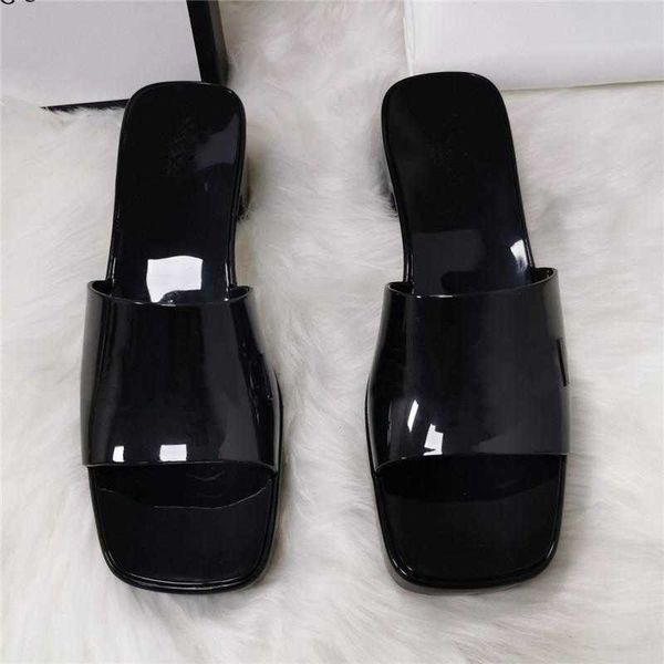 

2021 brand woman slipper designer lady sandals summer fashion jelly slide high heel slippers luxury casual shoes womens leather, Black