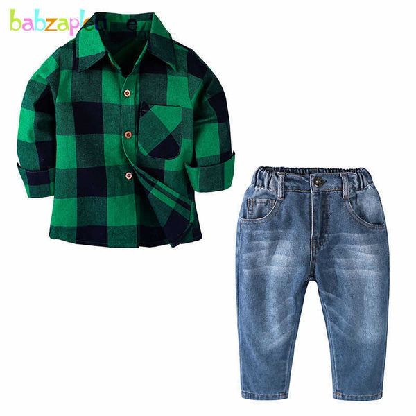 2 stück/Frühling Kleinkind Boutique Outfits Baby Jungen Kleidung Mode Plaid Langarm T-shirt + Jeans Kinder Kleidung Sets BC1125-1 X0802