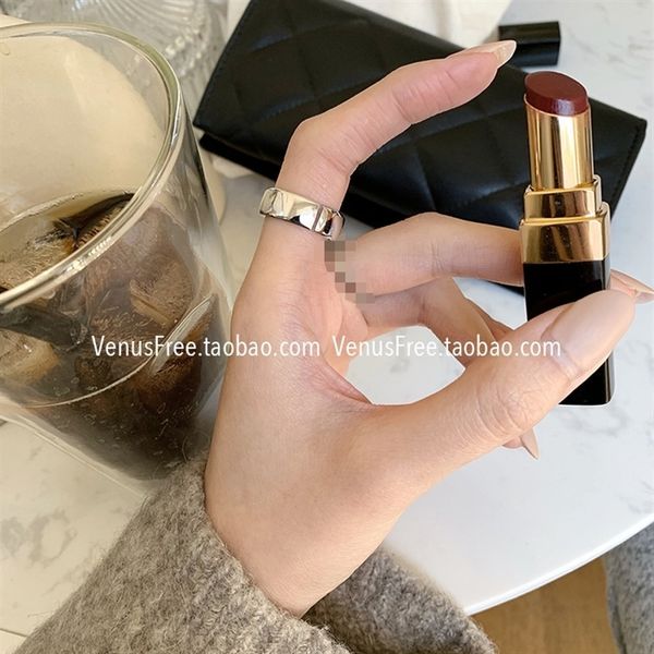 

llu two choice 925 sterling silver cold wind female band rings ringlines irregular smooth wide version for men and women