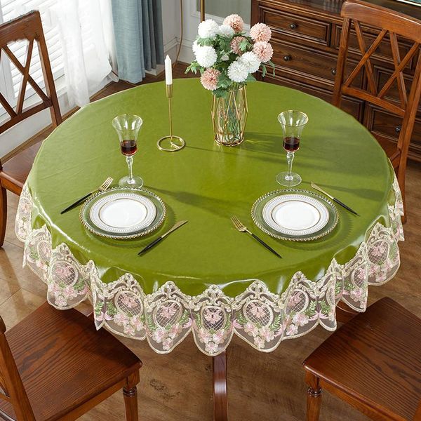

european retro leather round table mat high-end lace tablecloth party oilproof waterproof dining decor cover custom cloth