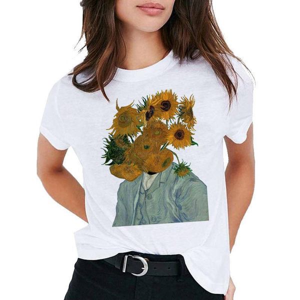

harajuku van gogh goghing womens gone oversized letter tee funny famous art sunflowers painting femme, White