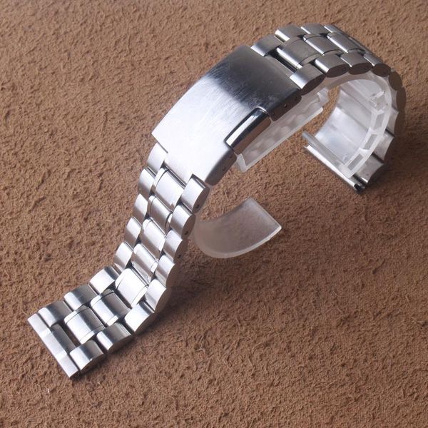 

watch bands 14mm 16mm 18mm 20mm 22mm 24mm 5 beads stainless steel band with folding buckle replacement straps bracelet watchband, Black;brown