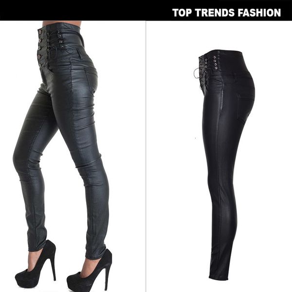 

pu leather black stretch bodycon trousers women high waist long pants jeans, Black;white