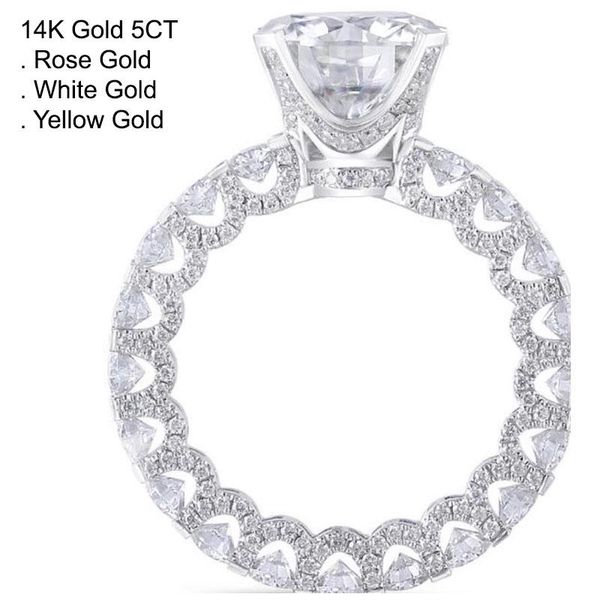 

cluster rings 14k gold 5 moissanite diamond ring women round trendy wedding party engagement anniversary ct d color, Golden;silver