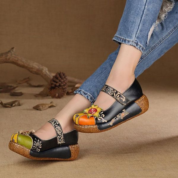 

summer fashion women's shoes round head with printed sandals, Black