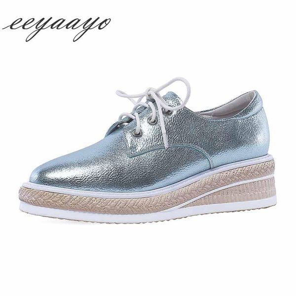 

dress shoes 2021 genuine leather women pumps 5cm wedge heel lace-up fashion casual platform blue female cow, Black