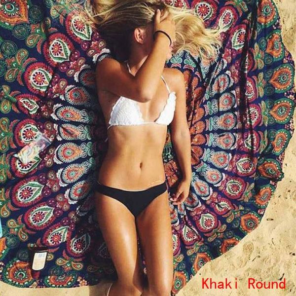 

women's swimwear bohemian gypsy round beach towel chiffon fabric printing printed yoga mat tassel tapestry totem blanket hippy boho tab, White;black