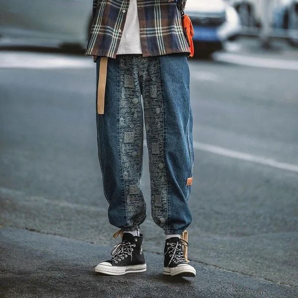 

men's jeans 2021 autumn retro high street stitching ins korean style loose hip-hop tide brand beam foot overalls student pants, Blue