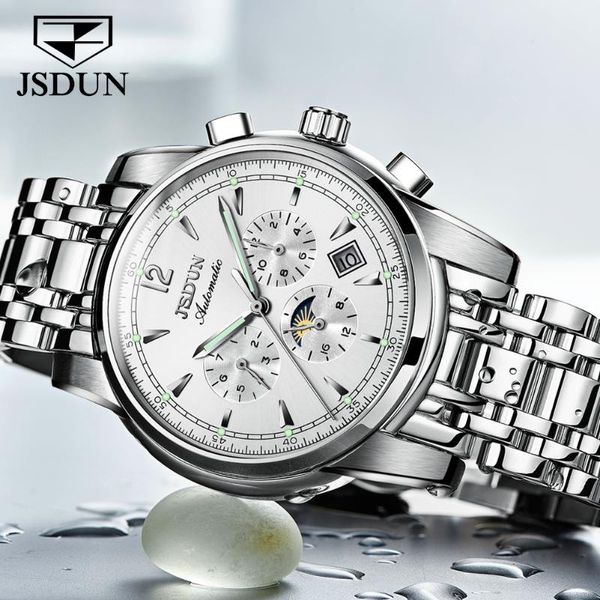 

wristwatches jsdun fashion men's watch 30atm waterproof date clock sports mechanical relogio masculino, Slivery;brown