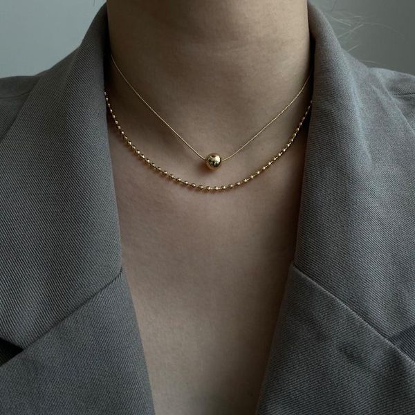 

pendant necklaces alyxuy 2pcs/set simple round bead choker gold chain necklace jewelry accessories temperament women girls gift, Silver