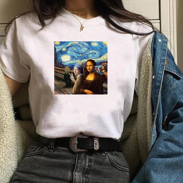 

oil painting p printed women t shirts short sleeve tee clothes graphic, White