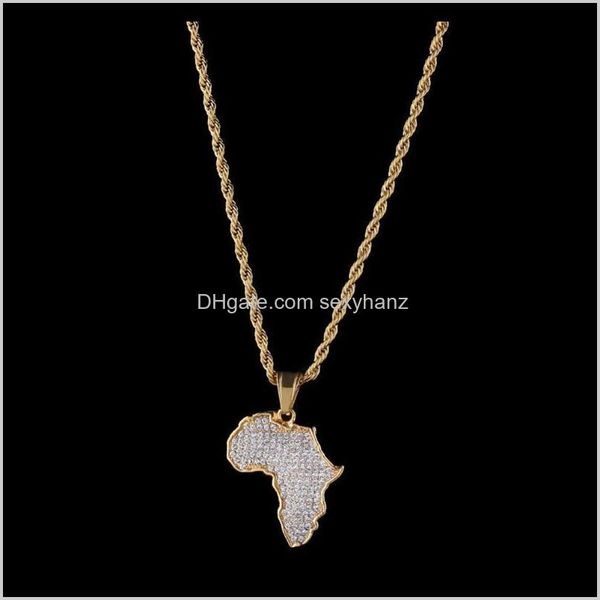 

necklaces & pendants drop delivery 2021 hip hop color preserving stainless steel jewelry zircon all out africa map pendant necklace g7, Silver