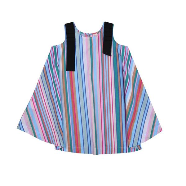 

girl's dresses 2021 kids dress girls rainbow stripes round collar sleeveless one-piece sundress for summer autumn clothes, Red;yellow