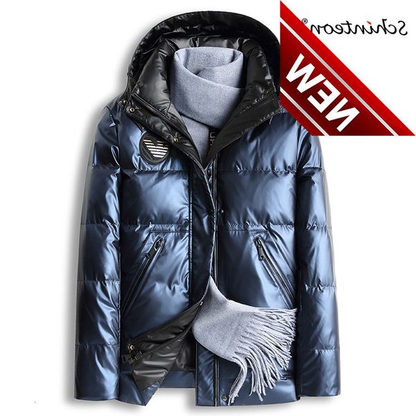 

schinteon men 90%white duck down jacket thick warm winter outwear with detachable hood waterproof coat new, Black