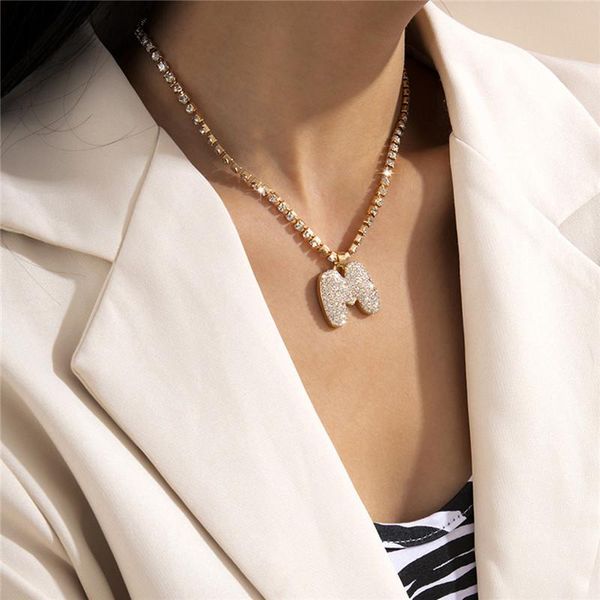 

chains 2021 korean version fashion all-match claw chain diamond necklace female creative personality diamonds letter m pendant, Silver