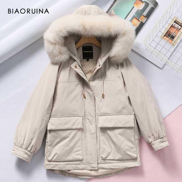 

women's down & parkas biaoruina 4 colors safari style fur hooded jacket winter warm thick female sweet coat fashion, Black