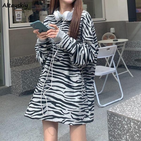 

loose t-shirts women zebra-print chic long spring autumn all-match leisure female japanese style harajuku ins cozy women's t-shirt, White