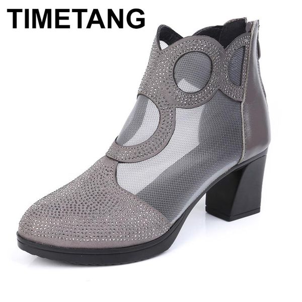 

summer lace genuine leather shoes women sandals breathable hollow mesh boots large size 41, Black