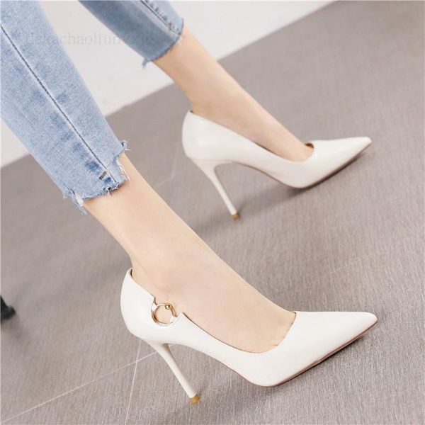 

dress shoes fashion pointed stiletto heels spring 2021 female wild white shallow mouth single summer, Black
