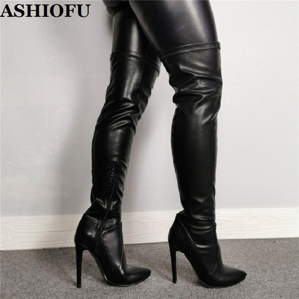 

boots ashiofu handmade women high heel real picture night-club party over knee winter evening prom fashion long, Black
