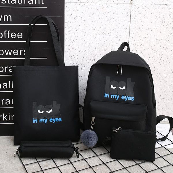 

backpack school bag personality four-piece set campus women's white ditch