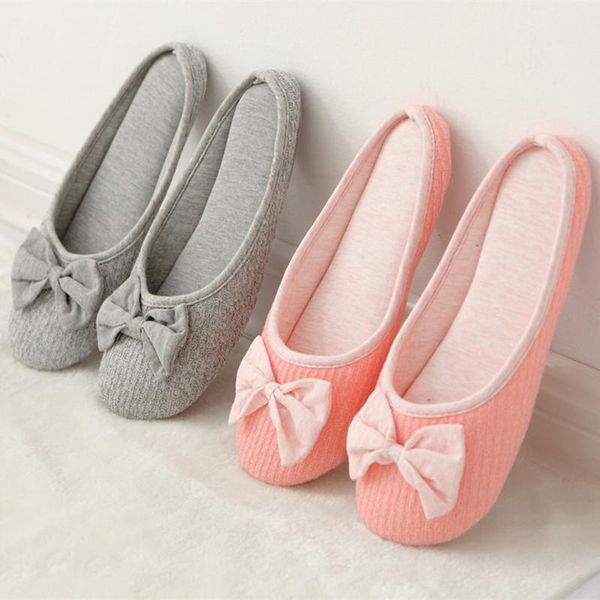 

cotton cute bowtie home women slippers summer spring indoor shoes for girls ladies female warm house bedroom floor flats, Black