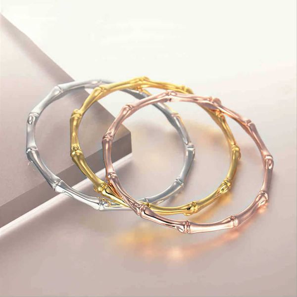 Bracciale rigido ispiratore per donna Braccialetti a forma di bambù color oro rosa argento Braccialetti da indossare ogni giorno Q0717