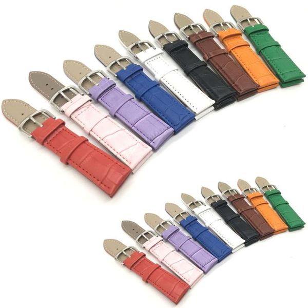 

watch bands candy color leather strap 12 / 14 16 18 19 20 22mm brown pink white green black blue women men's fine texture, Black;brown