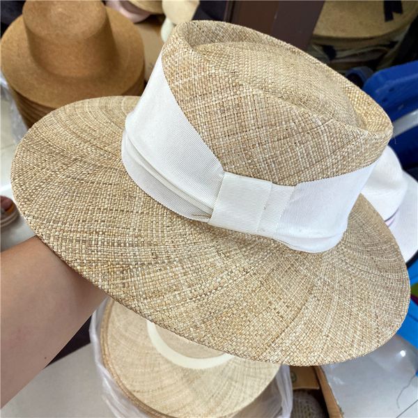 

summer women's grass spring and autumn flat straw bow hat sun hat, Yellow