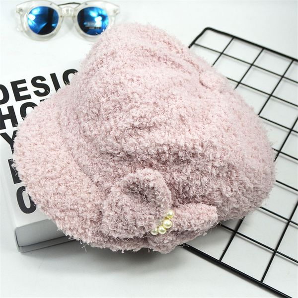

autumn and winter women's octagonal hat tweed flower decoration fashion hat plush cute hat, Black;white