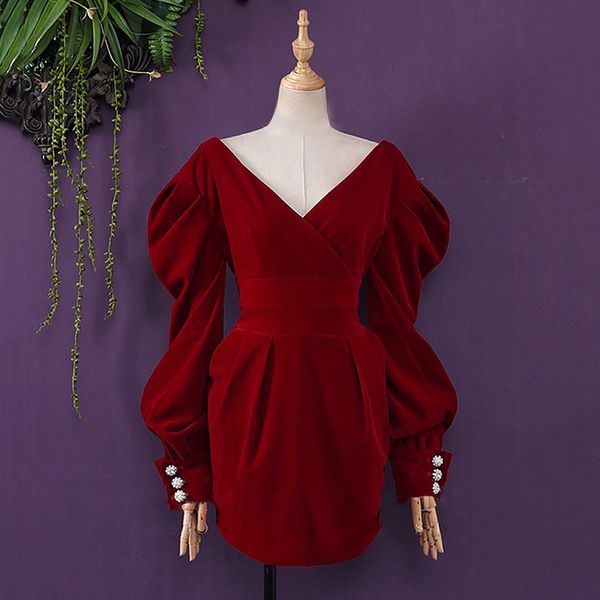 

2021twotwinstyle party dress for women off shoulder v neck puff sleeve high waist dresses female 2021 autumn fashion new, Black;gray