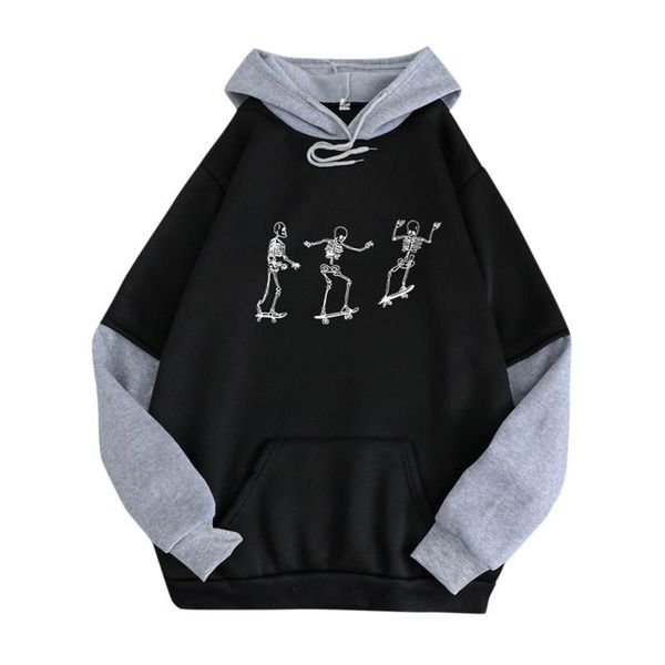 

women's hoodies & sweatshirts vintage autumn hooded casual pocket patchwork print women pullovers long sleeve fashion streetwear bluza, Black