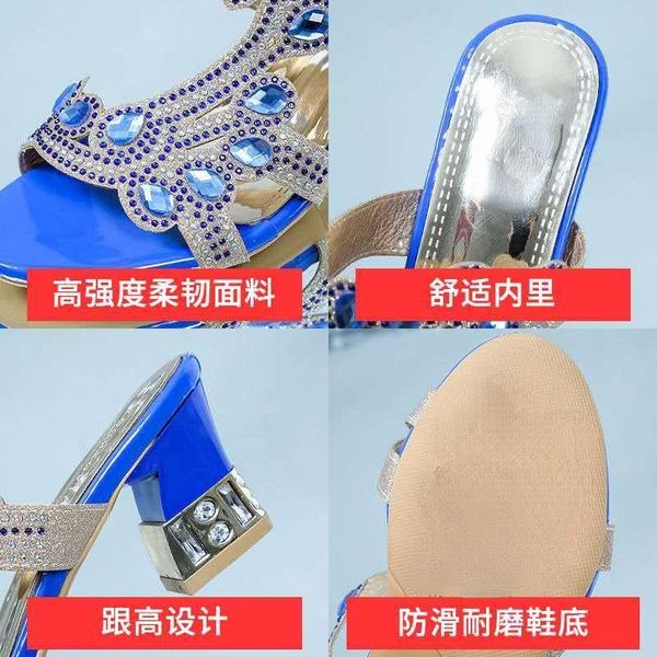 

sandals 2021 summer women's rhinestone anti slip high heel slippers fashion versatile temperament thick, Black
