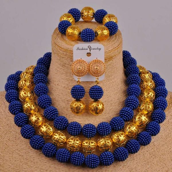 Ohrringe Halskette Königsblau Simulierte Perlen Kostüm Afrikanisches Schmuckset Frauen Nigerianische Hochzeit ZZ20