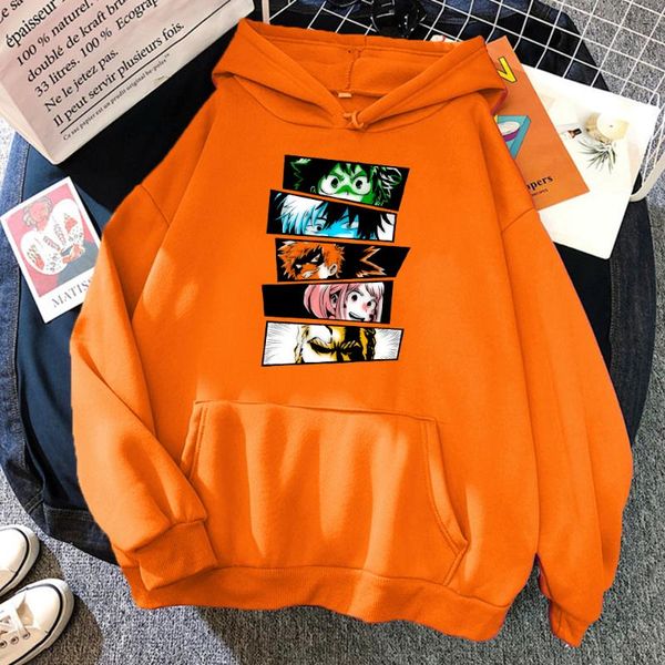 

men's hoodies & sweatshirts my hero academia anime team men japan street clothes simplicity fashion hoodie fleece loose o-neck pullover, Black