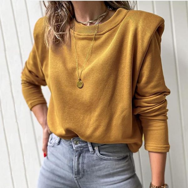 

women's hoodies & sweatshirts leisure padded shoulder sweatshirt green long sleeve pullover crew neck high street fashion women 2021, Black