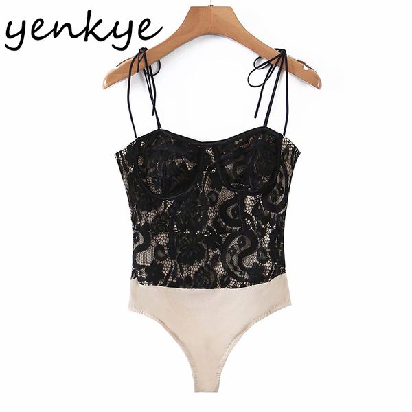 Moda Dantel Patchwork Seksi Bodysuit Kadınlar Yaz Parti Gece Kulübü Vücut Femme Lingerie Top 210430