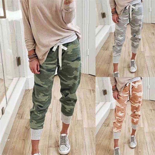 Pantaloni da jogging mimetici da donna Pantaloni alla caviglia Camo Cargo Pantaloni da jogging Donna Autunno Streetwear Pantaloni sportivi da donna con coulisse 210517