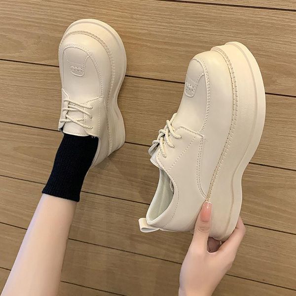 

dress shoes women's platform british style autumn female footwear oxfords round toe clogs preppy fall cross retro leather, Black