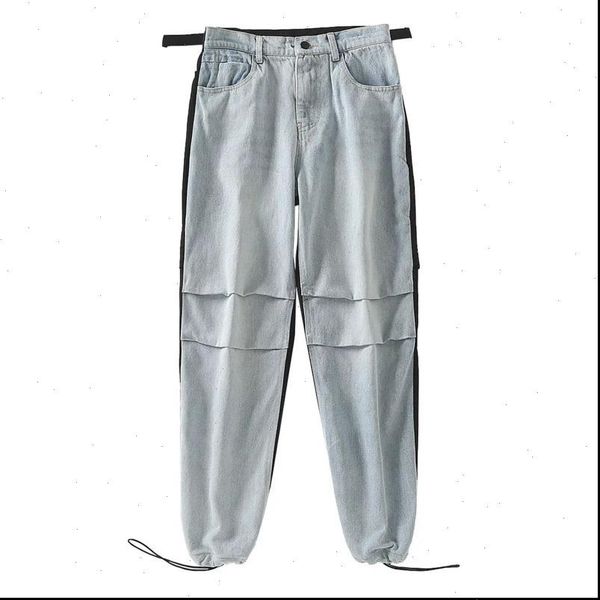 

womens pant vintage patchwork joggers sweatpants harajuku woman trousers hit color stitching denim high waist pants za2627, Black;white