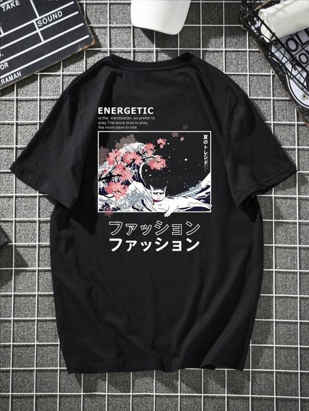 

men japanese & slogan graphic tee w7ft#, White;black