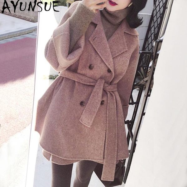 

women's jacket 100% wool coat women korean style fall clothes for clothing winter outwear manteau femme 2021 & blends, Black