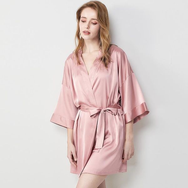 

women's sleepwear sr160 summer rayon silk women solid robes bride bridesmaid kimono bridal wedding dressing gown, Black;red