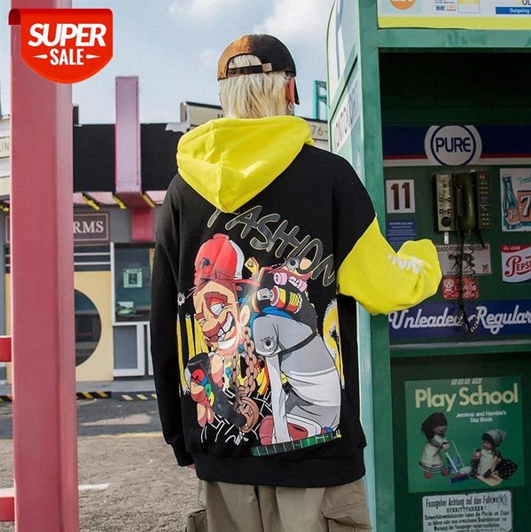 

european and american street fashion printed sweater high oversize rainbow shark print pullover couple men #yh2z, Black